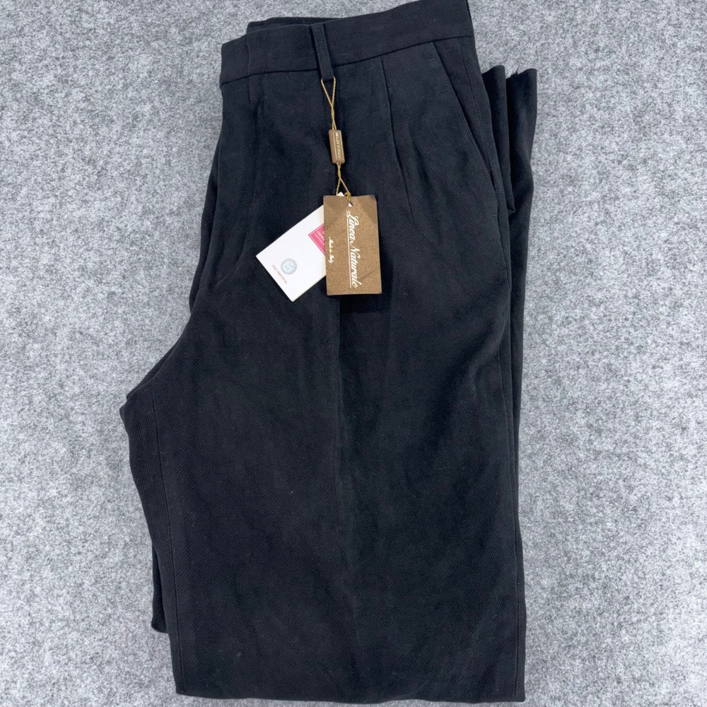 Linea Naturale Mens 40 Black Italian Moleskin Pleated Dress Pants NWT Made Italy